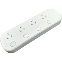 4 Way Wide Socket Power Board, White, With Individual On/Off Switches