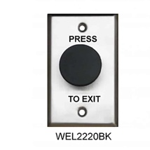 Exit Button, Large Mushroom Head (40mm), Black, Stainless Steel Plate